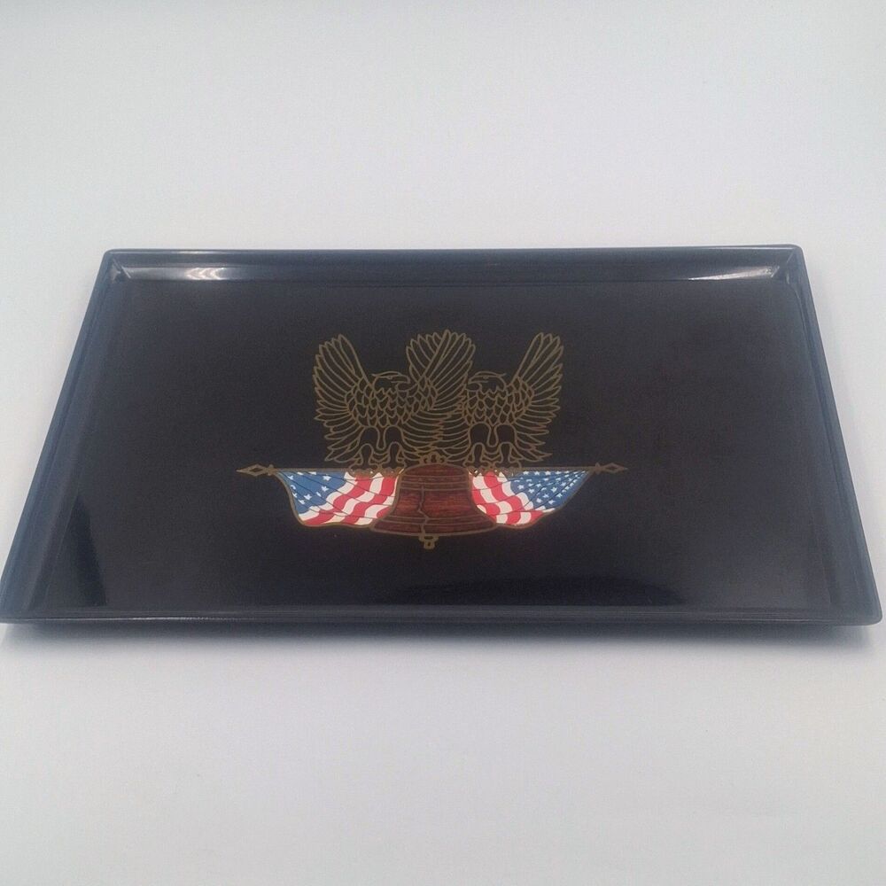 Couroc American Flags Liberty Bell Bald Eagles Brass Inlaid Tray 17x12
